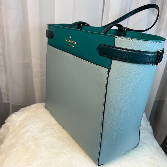 Kate Spade Staci Colorblock Large Laptop Tote Frosted Spearmint Multi - Picture 3 of 11